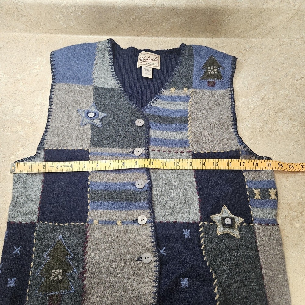 VTG Woolrich Sweater Vest Women L Navy Wool Patchwork 90s Cabincore Grandmacore - Picture 10 of 13